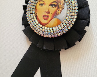 Rebellious Rosette Award Ribbon Brooch Badge Marilyn Monroe Pinup OOAK