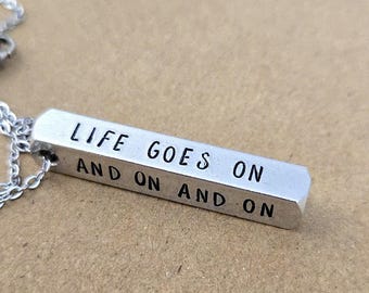 Oliver Tree Life Goes On  Lyrics Hand Stamped Aluminum Bar Necklace