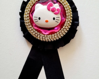 Rebellious Rosette Award Ribbon Brooch Badge Super Bling Sanrio Hello Kitty OOAK