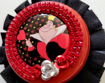 Rebellious Rosette Award Ribbon Brooch Badge Disney Alice in Wonderland Queen of Hearts OOAK