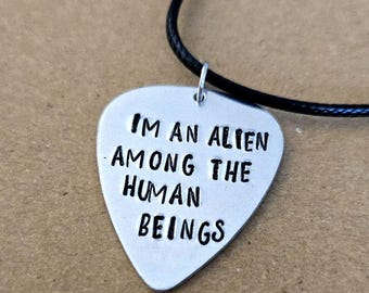 Oliver Tree Alien Boy Lyrics Hand Stamped Guitar Pick Necklace