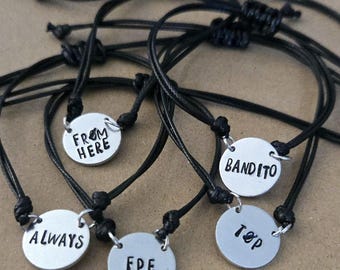 Twenty One Pilots Hand Stamped Adjustable Cord Bracelets
