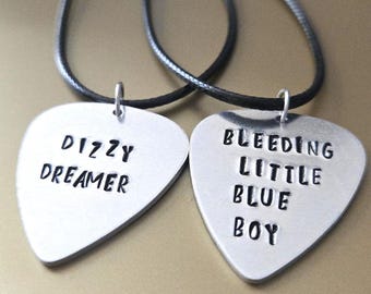 Pierce the Veil Selfish Machines Caraphernelia Couples Valentine Hand Stamped Lyric Necklace Pair