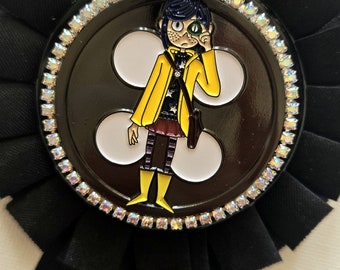 Rebellious Rosette Award Ribbon Brooch Badge Coraline Button Eyes