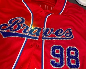 Red Rhinestone Morgan Wallen 98 Braves Jersey.  - Personalization available