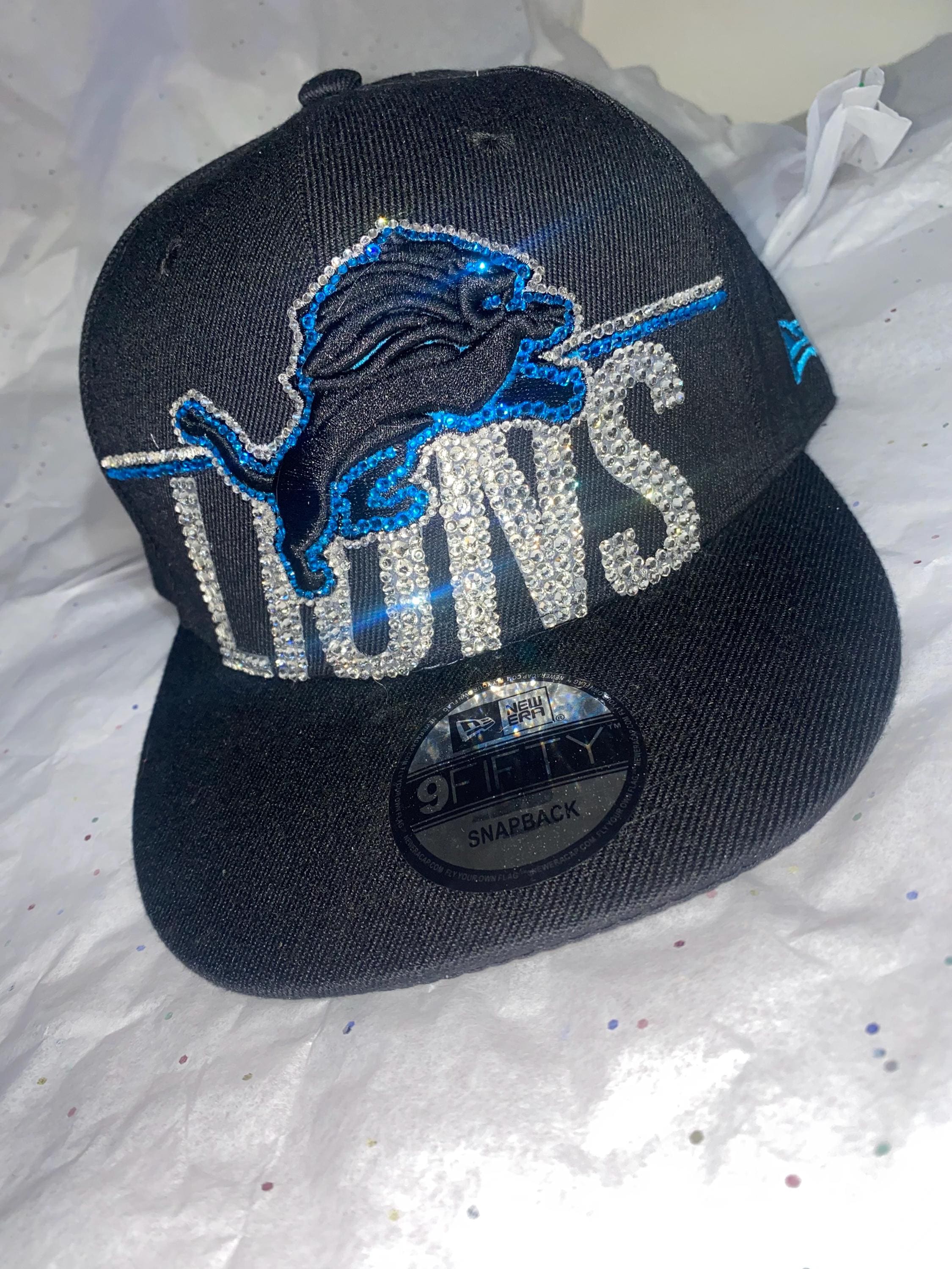 NFL Detroit Lions Football Team Blue and Black Embroidered Baseball Cap New Era NFL Custom Exclusive Fitted Detroit Lions (Blue Rush  main image 3