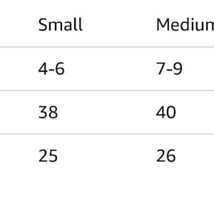 May include: Size chart for clothing with US sizes, chest measurements in inches, and length measurements in inches. Small: US size 4-6, chest 38 inches, length 25 inches. Medium: US size 7-9, chest 40 inches, length 26 inches. Large: US size 11-13, chest 42 inches, length 27 inches.