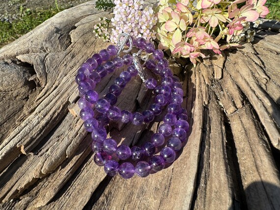 Amethyst Beaded T Bar Clasp Bracelet, Not Stretch… - image 1