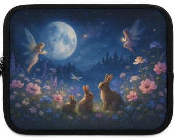 Funda para portátil Moonlit Bunny, 4 tamaños, The Twisted Hollow, Fairy Forest, estilo cottagecore, adorable funda de conejito, regalo