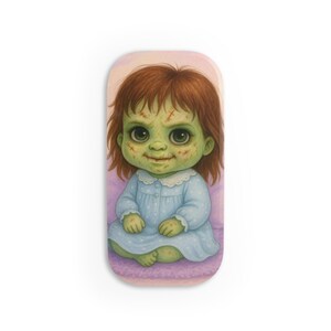 Baby Regan Phone Click-on Grip with Creepy Cute Girl Design, Halloween Decor, Phone Stand, Gift for Teens, Unique Cell Accessories