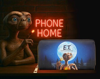 Cartera de extraterrestre, Cartera, Nostalgia de los 80, Película de los 80, E.T., Regalo, Cartera con cremallera, Billetera, Accesorios, Accesorios para bolsos