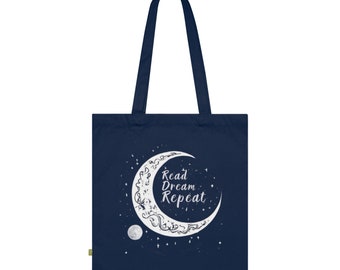 Read Dream Repeat Tote Bag, Book Lover Gift, Personalized Gift, Zippered Tote Bag, Cotton Canvas Tote Bag, Everyday Aesthetic Tote Bag