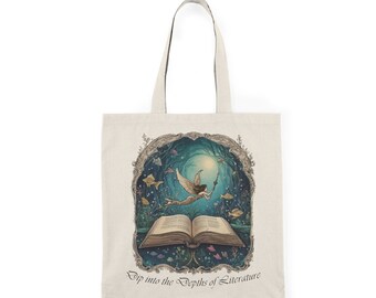 Depths of Literature Tote Bag, Book Lover Tote Bag, Personalized Gift, Zippered Tote Bag, Canvas Tote Bag, Everyday Aesthetic Tote Bag