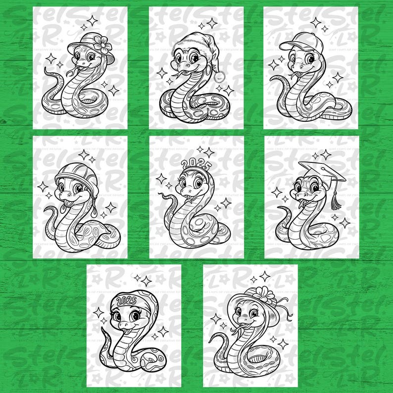 Cute Year of the Snake 2025 Coloring Pages Printable Kids Holiday ...