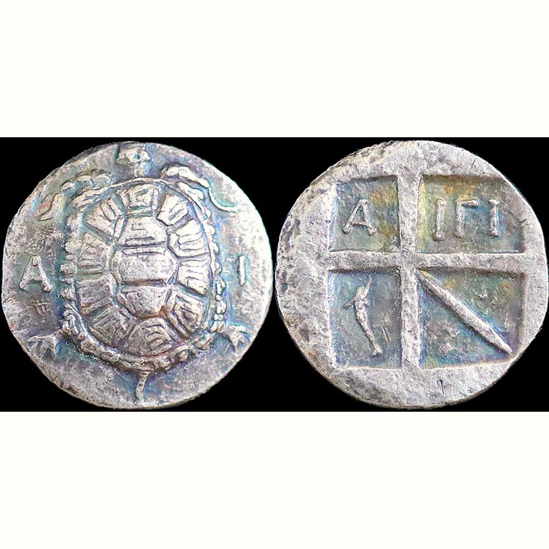 350-338 BC Ancient Greek Coin Aegina Turtle - Silver Plated Drachma ...
