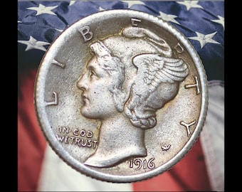1916-D Mercury Dime Silver Plated Coin Modern RESTRIKE Token - Cir