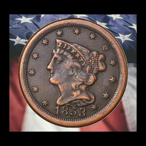 1853 Braided Hair Half Cent Copper Coin