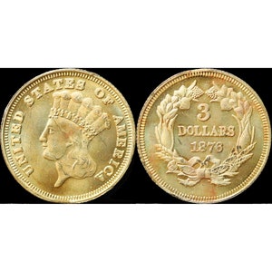 1876 Three Dollar Piece Indian Princess Gold Plate Coin - Uncirculated