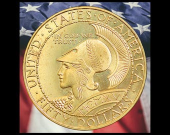 1915 Panama-Pacific Fifty Dollars Commemorative Gold Plated Coin Modern RESTRIKE Token