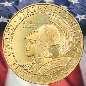 1915 50 Dollars Panama-Pacific Commemorative Gold Plated Coin - Uncirculated
