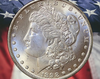 1892 Morgan Dollar Silver Plated Coin Modern RESTRIKE Token - Uncirculated