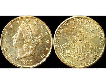 1885 Twenty Dollar Liberty Gold Double Eagle Gold Plated Coin - Uncirculated