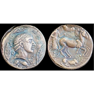 341-329 BC Ancient Greece Apollo Son of Zeus Coin - Silver Plated Tetradrachm