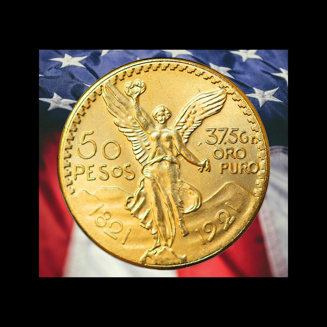 1821 - 1921 Mexico 50 Pesos Gold Plated Coin Modern RESTRIKE Token