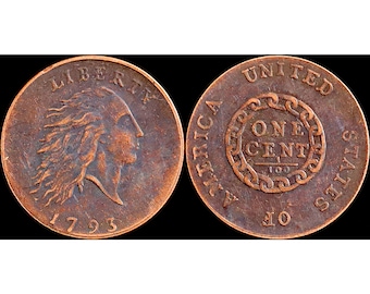 1793 Flowing Hair Large Cent AMERICA Without Periods Chain Reverse