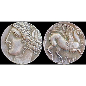 270-260 BC Large Ancient Greek Coin Flying Pegasus - Silver Plated Drachma 37mm
