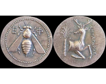 405-390 BC Ancient Greece Ionia, Ephesos Bee Coin Silver Plated Tetradrachm 25mm