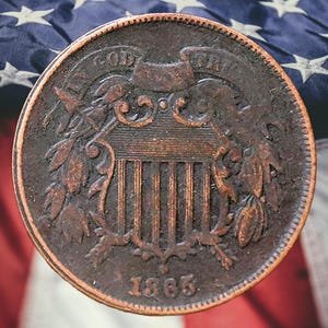 1865 Two Cent Piece Copper Coin - Circulated