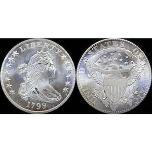 1799 Draped Bust Dollar Heraldic Eagle Silver Plated Coin - Uncirculated