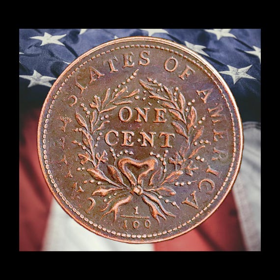 1793 Strawberry Leaf Large Cent Copper Coin Modern RESTRIKE Token