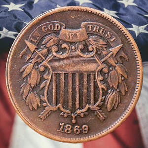 1869 Two Cent Piece Copper Coin - Circulated