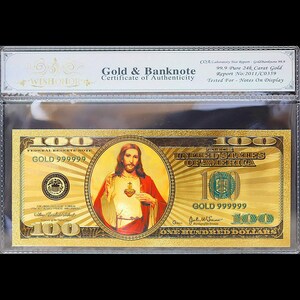 Gold 100 One Hundred Dollars Jesus Christ Collectible with Bag & Certificate