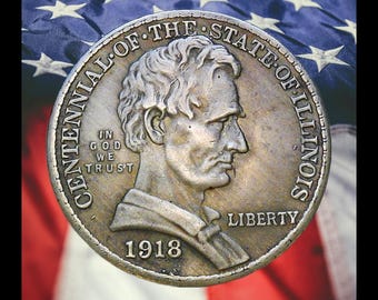 1918 Illinois Centennial Commemorative Half Dollar Silver Plated Coin - Cir