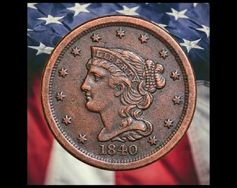 1840 Braided Hair Half Cent Copper Coin Modern RESTRIKE Token