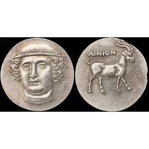 398-381 BC Ancient Greek Coin Head of Hermes and Goat Silver Plated Tetradrachm