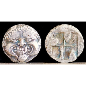 500-450 BC Ancient Greek Coin Mysia Parium, Gorgon - Silver Plated Drachma 18mm