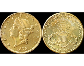 1878 Twenty Dollar Liberty Gold Double Eagle Gold Plated Coin - Uncirculated