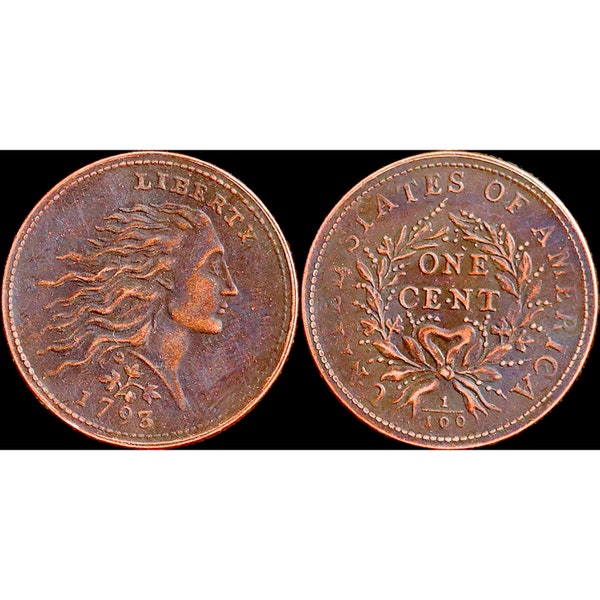 1793 Strawberry Leaf Large Cent Copper Coin - Circulated