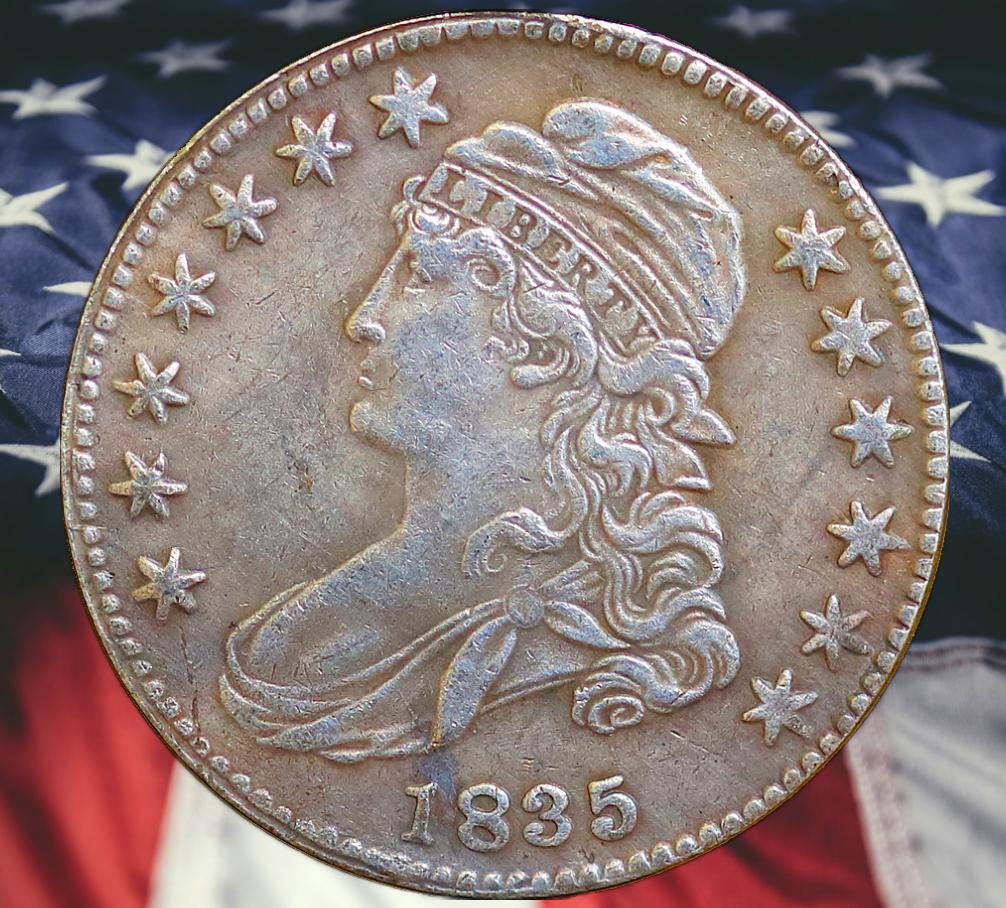 1835 Capped Bust Half Dollar Lettered Edge Silver Plated Coin