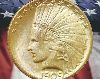 1909 Indian Head 10 Ten Dollar Eagle Gold Plated Coin - Uncirculated