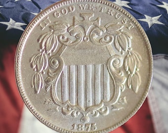 1875 Shield Nickel Coin No Rays Modern RESTRIKE Token