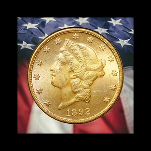 1892 Liberty Head Twenty Dollar Double Eagle Gold Plated Coin Modern RESTRIKE Token