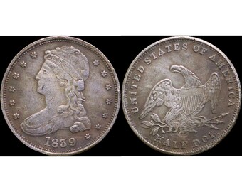 1839 Capped Bust Half Dollar Reeded Edge Silver Plated Coin - Circulated