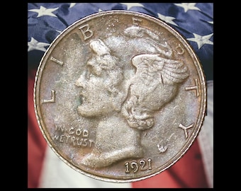 1921 Mercury Dime Silver Plated Coin Modern RESTRIKE Token