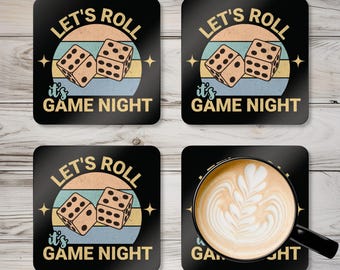 Board Game Coasters, Game Night Coaster Set: "Let's Roll" Board Game Accessory, Gamer Gift