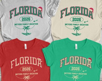 Custom Florida Christmas Shirt, Family Florida Beach Vacation, Personalized Name and Matching Colors in Toddler, Youth & Adult Sizes